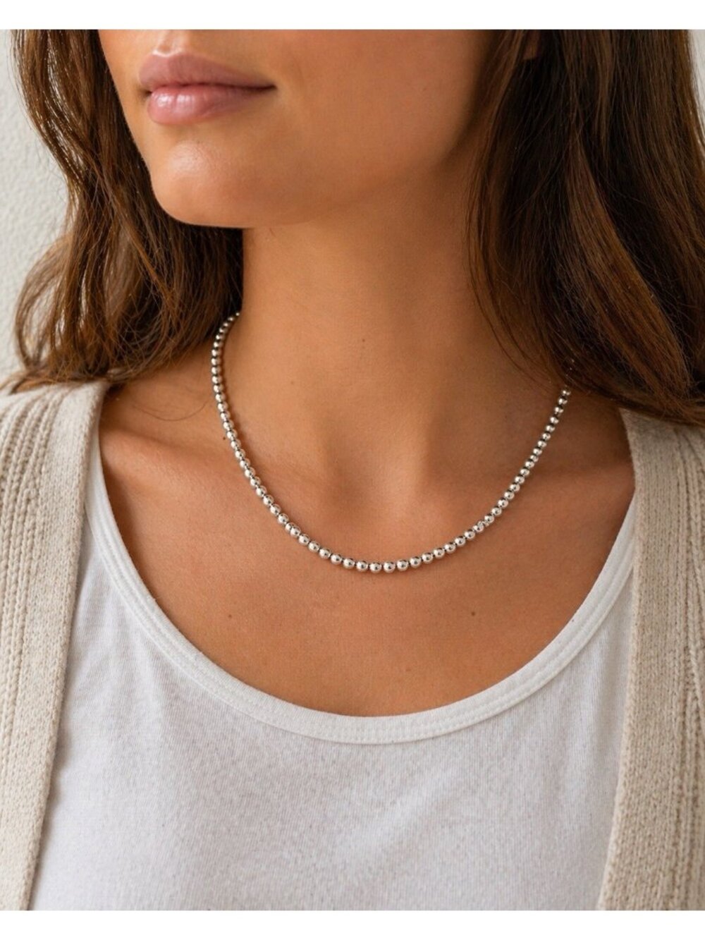 Vintage Sterling Silver Ball Bead Necklace 925 Italy 18 Inch Classic Minimalist